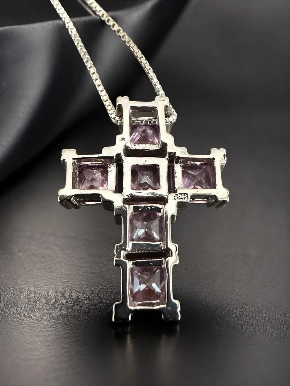 Sterling Silver Cross Semi Precious Pink Gemstones PRETTY
